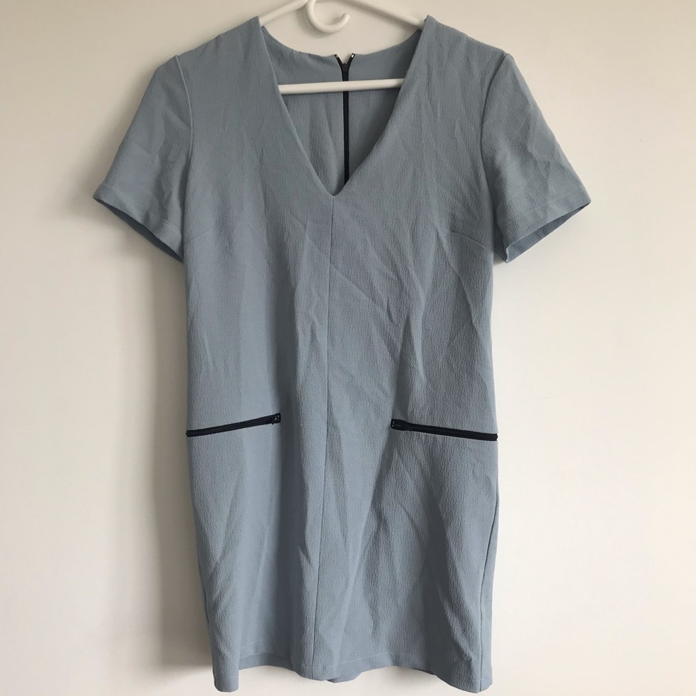 Powder Blue V Neck Tunic Dress with Zip - S/M